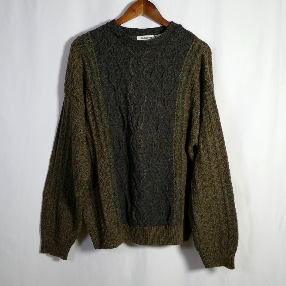 Vintage Claiborne Mens Cable Knit Grandpa Sweater Size M Academia Boxy Heritage